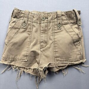 Free People Khaki Tan Frayed Hem Utility Military Mini Shorts Size 0